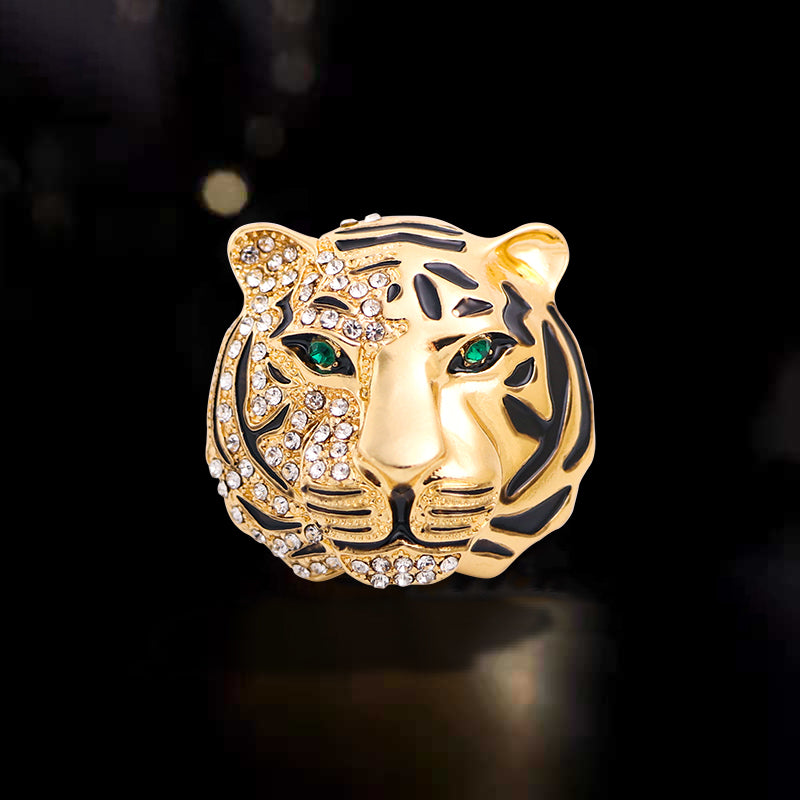 Broche Tigre Meia Face Dourado