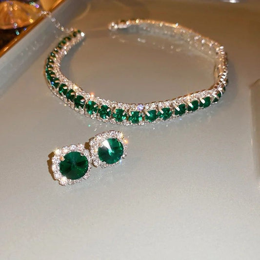 Kit Colar e Brinco Esmeralda Prata e Verde